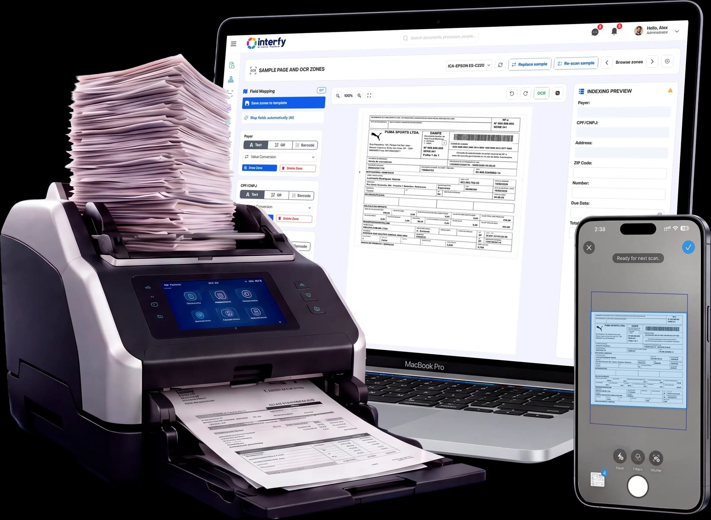 Captura de documentos por scanner e mobile com reconhecimento de dados via IA